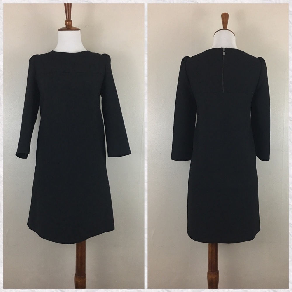 Zara Crew Neck 3/4 Sleeve Black Mini Shift Dress